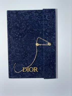 Dior Navy Velvet Notebook with Gold Logo and Cord